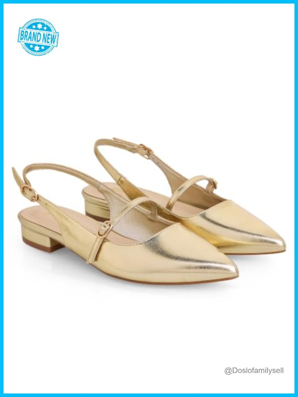 Slingback Flats Pointed Toe Low Heel Adjustable Buckle PU Mary Janes